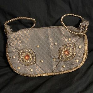 Chic Beaded Clutch in Gray and Gold